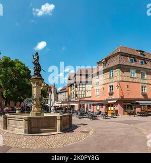 Brunnen auf dem Place de l'Ancienne Douane, Colmar, , Frankreich, Stadt, Dorf, Sommer, *** Ortsüberschrift *** Frankreich Stockfoto