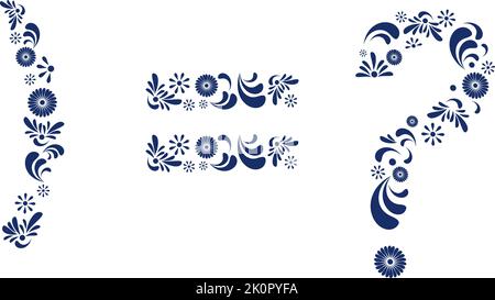 mexikanische talavera Symbole und Zahlen Blumenmuster Illustration im Vektorformat gesetzt Stock Vektor