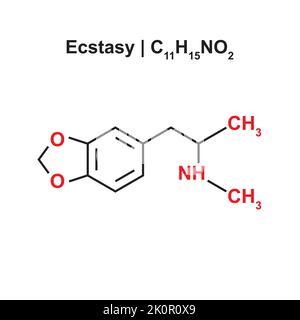 Chemische Struktur der Ecstasy (C11H15NO2). Vektorgrafik. Stock Vektor