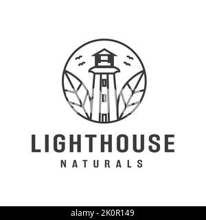 Naturals zweiblättrige Lighthouse Illustration Design Logo, Vektor, Symbol, Symbol, Garage, Vorlage Stock Vektor