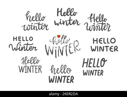 Hello Winter Lettering Set und isolierter Vektor Stock Vektor