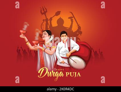 Indische Gott shri Druga in Happy Durga Puja Subh Navratri roten Hintergrund. vektor-Illustration Design Stock Vektor