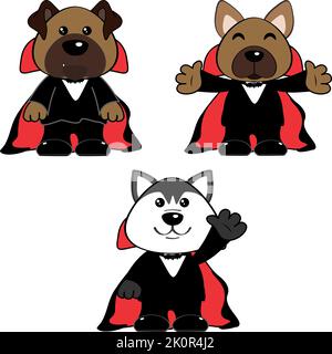 halloween dracula Kostüm Cartoon Hunde Set Illustration im Vektor-Format Stock Vektor