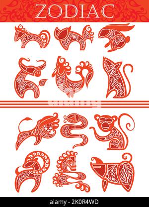 Zodiac Kollektion. Chinesisches Neujahrssymbol. . Vektorgrafik Stock Vektor