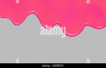Tropfender glänzender rosa Schleim.fließende realistische rosa süß schmelzende Vereisung auf transparentem Hintergrund.Verteilung sause, Creme, Milch oder Karamell.Rand von glänzend Stock Vektor