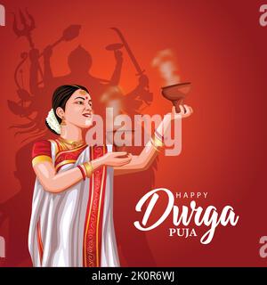 Indische Gott shri Druga in Happy Durga Puja Subh Navratri roten Hintergrund. vektor-Illustration Design Stock Vektor