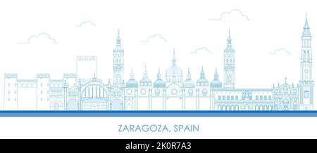 Skizzieren Skyline Panorama von Zaragoza, Aragon, Spanien - Vektor-Illustration Stock Vektor