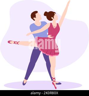 Ballett Vorlage Hand gezeichnet Cartoon flache Illustration Paar Ballerina Tanzen tragen Tutu Kostüme auf der Bühne Design Stock Vektor