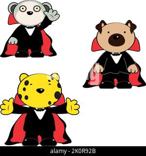 halloween dracula Kostüm Cartoon Kawaii Tiere Set Illustration im Vektor-Format Stock Vektor