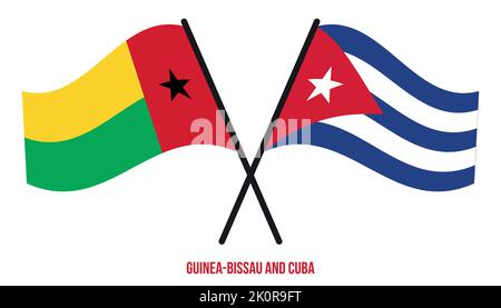 Guinea-Bissau und Kuba Flaggen gekreuzt und winken Flat Style. Offizieller Anteil. Korrigieren Sie Die Farben. Stock Vektor