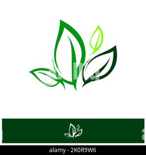 Abstraktes grünes Blatt Logo Symbol Vektor-Design. Landschaftsgestaltung, Garten, Pflanze, Natur und Ökologie Vektor-Logo. Ökologie Happy Life Logo-Konzept-Symbol Stockfoto