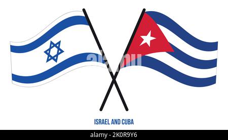 Israel und Kuba Flaggen gekreuzt und winken Flat Style. Offizieller Anteil. Korrigieren Sie Die Farben. Stock Vektor