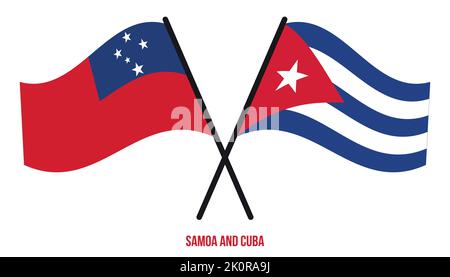 Samoa und Kuba Flaggen gekreuzt und winkend Flat Style. Offizieller Anteil. Korrigieren Sie Die Farben. Stock Vektor