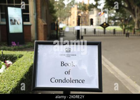 Sydney, Australien. 13.. September 2022. Government House Sydney Kondolenzbuch. Kredit: Richard Milnes/Alamy Live Nachrichten Stockfoto