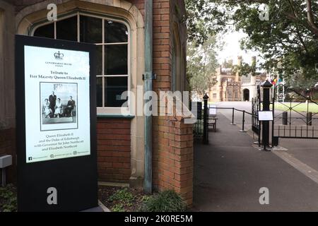 Sydney, Australien. 13.. September 2022. Government House Sydney Kondolenzbuch. Kredit: Richard Milnes/Alamy Live Nachrichten Stockfoto