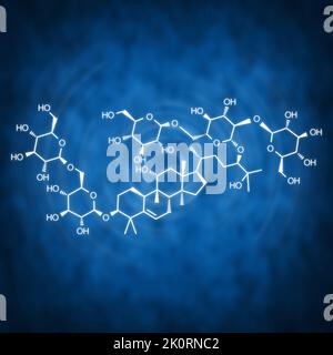 Mogrosid strukturelle chemische Formel auf blauem Hintergrund (Süßstoff für Mönchfrucht) Stockfoto