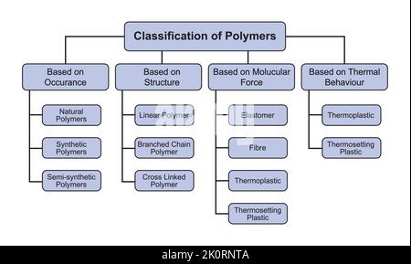 Klassifizierung von Polymeren. Polymere und ihre Typen. Vektorgrafik. Stock Vektor