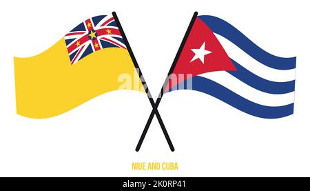 Niue und Cuba Flaggen gekreuzt und winkend Flat Style. Offizieller Anteil. Korrigieren Sie Die Farben. Stock Vektor