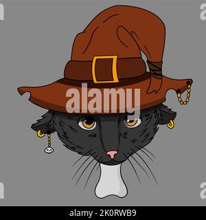 Helloween Zombie Katze in Hexenhut Illustration Stock Vektor