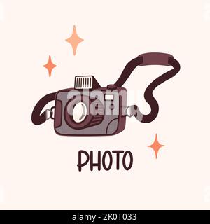 Fotokamera, Ausrüstung für die Erstellung eines Blogs oder Vlog Vektordarstellung. Cartoon digitale Geräte für die Herstellung von Internet-Content-Vektor flache Illustration. Stock Vektor