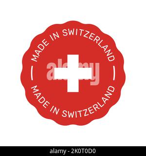 Hergestellt in der Schweiz buntes Vektor-Abzeichen. Aufkleber mit Schweizer Flagge. Stock Vektor