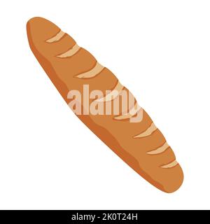 Baguette-Brot aus der Hand. Flache Vektorgrafik für Bäckerei, Bäckerei. Französisches Baguette als Element des Food Designs. Brot isoliert auf weiß Stock Vektor