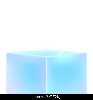 Boxständer für die Produktanzeige. Leeres 3D Würfel hellblaues Podium oder Podest auf weißem Beckground. Vektorvorlage. Abstrakter Produkthintergrund. Stock Vektor