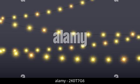 Glühende Lampen grunzen. Dekorative Leuchten. Lichterkette. Wanddekoration für Party. LED-Glühlampenschnur. Vektor Stock Vektor