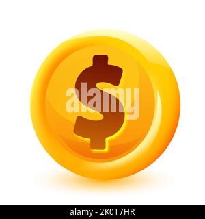 3D Cartoon Goldmünze isoliert auf weißem Hintergrund. Vektorgrafik Stock Vektor