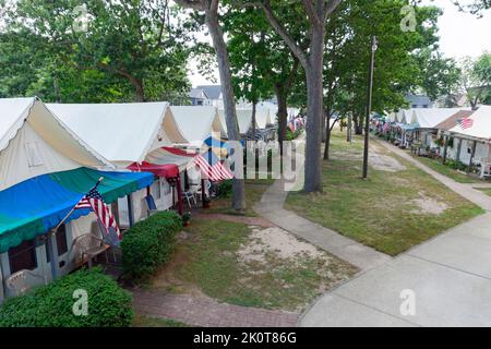 Historisches Camp Methodist Zelt von Ocean Grove an der Küste von New Jersey. Stockfoto