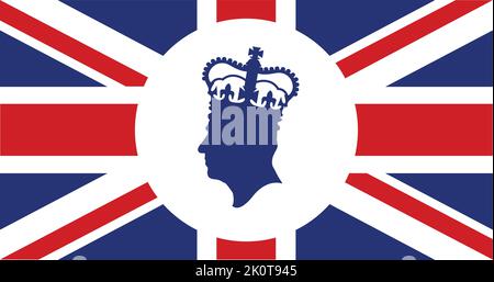 London, Großbritannien - September 2022: Seitenprofil-Silhouette von König Charles III vor einem Hintergrund von Union Jack Stock Vektor