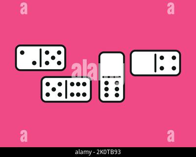 Domino-Spiel. Satz Domino-Knochen. Weiße Stücke mit schwarzen Punkten isoliert auf dem Hintergrund. Vektor-Illustration für Spiel. Stock Vektor