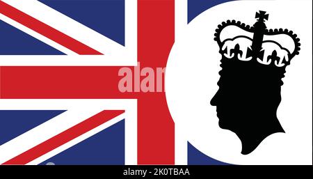 London, Großbritannien - September 2022: Seitenprofil-Silhouette von König Charles III vor einem Hintergrund von Union Jack Stock Vektor