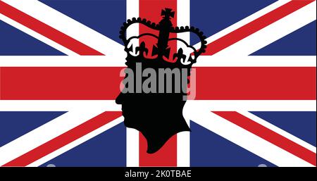 London, Großbritannien - September 2022: Seitenprofil-Silhouette von König Charles III vor einem Hintergrund von Union Jack Stock Vektor