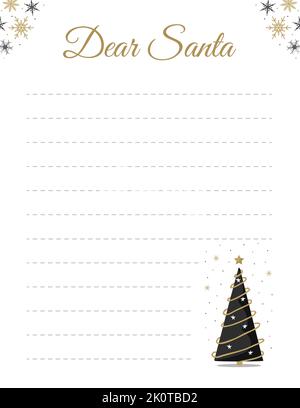 Vorlage für Brief an den Weihnachtsmann. Layout mit weihnachtsbaum für Wunschzettel, Grußkarten und Einladungen. Verzierte Postkarte für Winterferien Stock Vektor