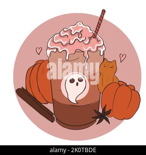 Heißer süßer Herbstkaffee für halloween Illustration Stock Vektor