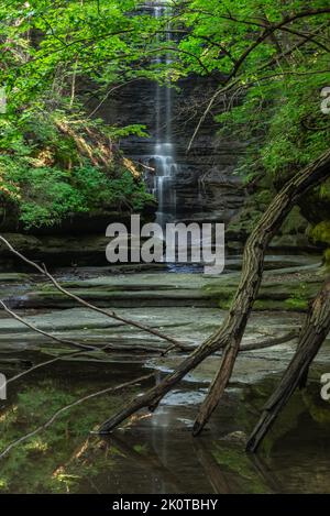 Lake Falls Wasserfall im Matthiessen State Park an einem schönen Sommermorgen. Stockfoto