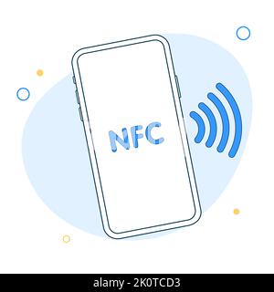 Vektorsymbol für NFC-Technologie. Telefon, Smartphone, einfaches Linienschild. Near Field Communication nfc-Zahlungskonzept. Flaches Design. Vektordarstellung Stock Vektor