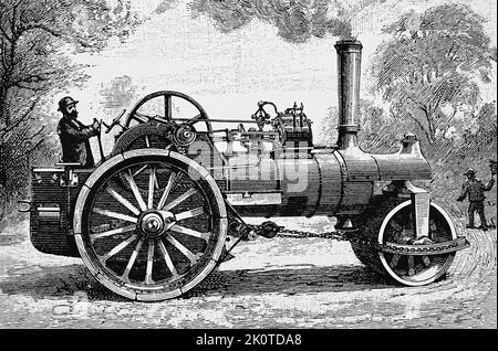 Englisch gebaut, Dampf Straße Rolle und Traktion Motor, die Vorderachse entfernt werden konnte, und ein Guss befestigt, an dem vorderen Rollen befestigt werden konnte, so dass eine Mehrzweck-Maschine 1891 Stockfoto