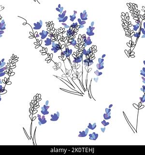 Lavendel Blume nahtlose Vektor-Muster. Eine kontinuierliche Linie Kunst Zeichnung Muster mit Lavendel Stock Vektor