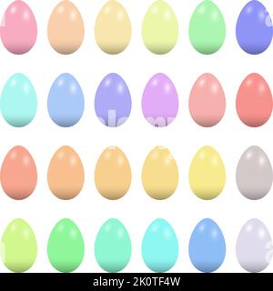 Vektor-Set für Ostereier. Pastellfarbene Eier auf weißem, isoliertem Hintergrund. Vierundzwanzig Happy Easter Eggs Formen. Stock Vektor
