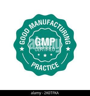 GMP-zertifiziert, Symbol für gute Herstellungspraxis. GMP-Etikett. Vektorgrafik Stock Vektor