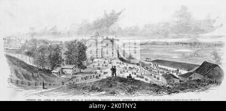 Jefferson City, Hauptstadt von Missouri - die Ankunft der Division des Generalmajors John Charles Frémont, 26.. September 1861. Illustration des amerikanischen Bürgerkriegs des 19.. Jahrhunderts aus Frank Leslie's Illustrated Newspaper Stockfoto