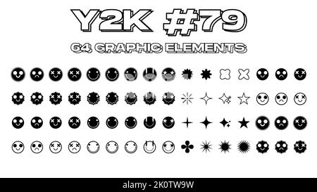 Set Von Cool Linear Hand Drawn Sticker Vektor-Design. Sammlung von Y2K Aufnäher. Stock Vektor