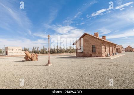 Al Ula, Saudi-Arabien – restaurierter Hejaz-Eisenbahnzug, der vom Osmanischen Reich gebaut wurde Stockfoto