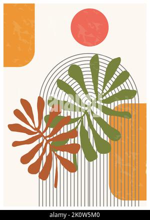 Leaves Organic Shapes In Matisse Inspired Zeitgenössische Minimalistische Stil Bunte Design Wandkunst, Poster, Geschichten, Karten, Flyer, Broschüren Stock Vektor