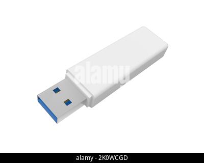USB-Flash-Laufwerk auf weißem Hintergrund isoliert. Datenspeichergerät. USB-Stick. Pendrive. 3d-Illustration. Stockfoto