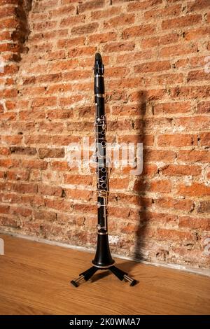 Die Klarinette im Orchester befindet sich in der Holzbläser-Sektion, zusammen mit Flöte, Oboe, Saxophon und Fagott. Stockfoto