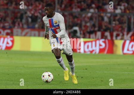 München, Deutschland . 13. September 2022. MÜNCHEN, Deutschland., . #7, Ousmane DEMBELE, FUSSBALL, UEFA CHAMPIONS LEAGUE, FC Bayern München gegen FC BARCELONA am Dienstag 13. September in München, Gruppe C Fußballspiel, Ergebnis 2:0, Arena München. (Foto: Arthur THILL/ATPimages) (THILL Arthur/ATP/SPP) Quelle: SPP Sport Press Foto. /Alamy Live News Stockfoto