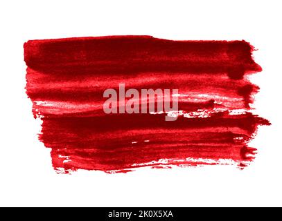 Roter Pinselstrich in Aquarell auf Papier. Vorlage für Design. Stockfoto